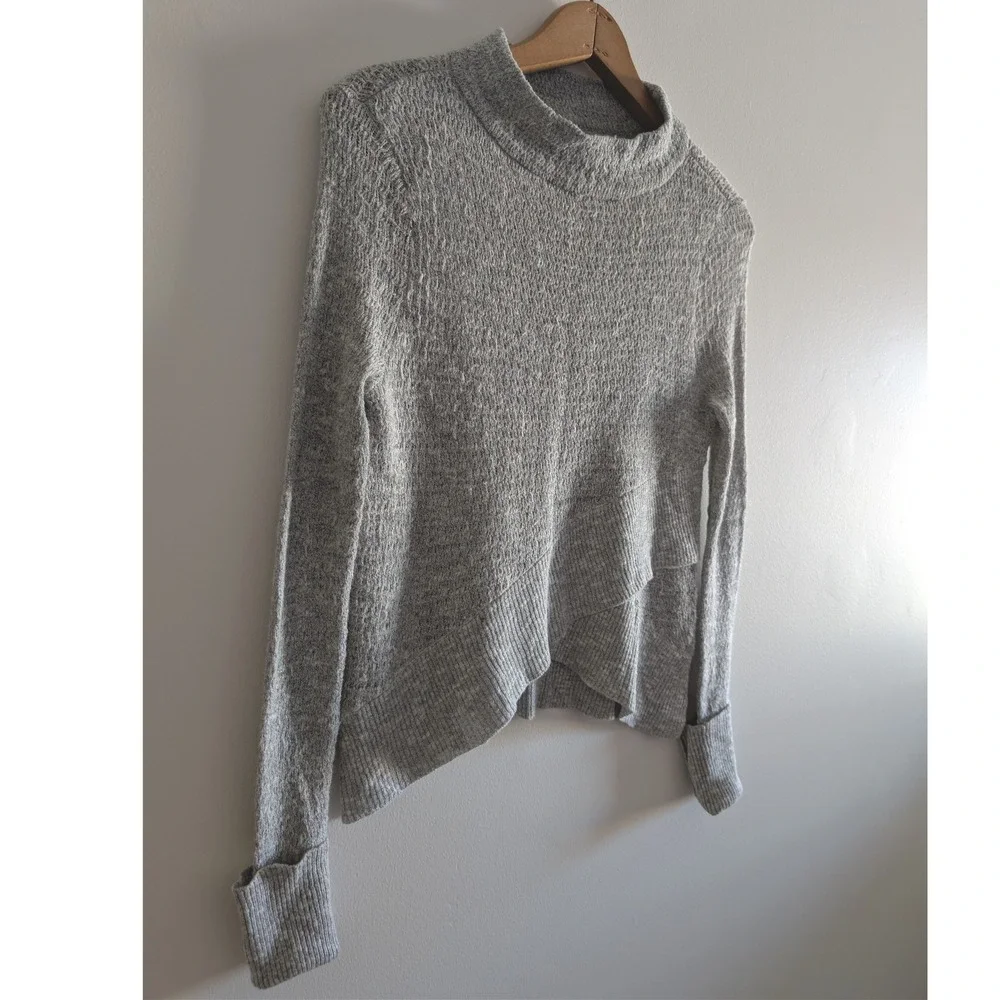 Free‎ People Grey Marled Crossover Tulip Hem Mock Neck Sweater Womens XS